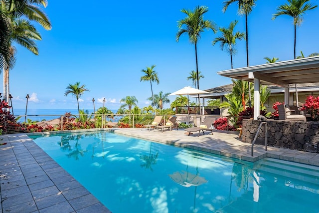 view of swimming pool featuring a patio