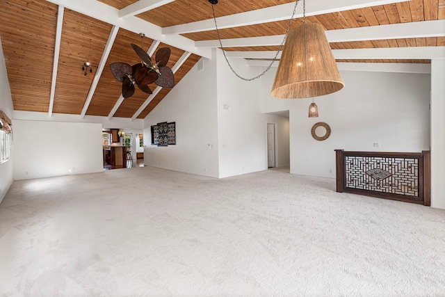 unfurnished room with wooden ceiling and carpet flooring