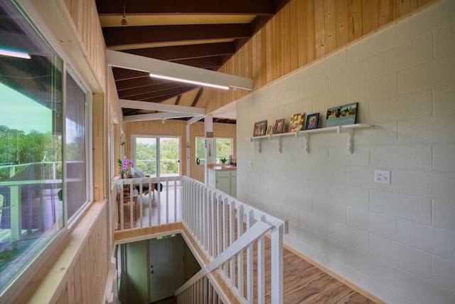 hall with vaulted ceiling