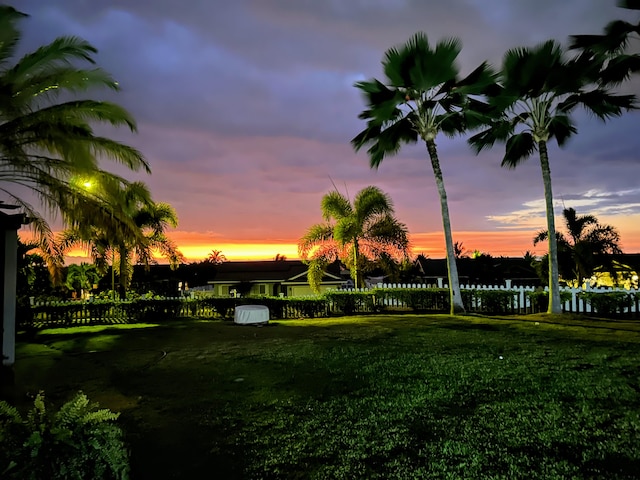 view of yard at dusk