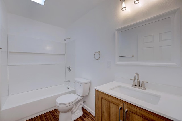 full bathroom with hardwood / wood-style flooring, vanity, toilet, and bathing tub / shower combination