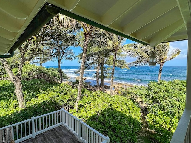 view of water feature with a beach view