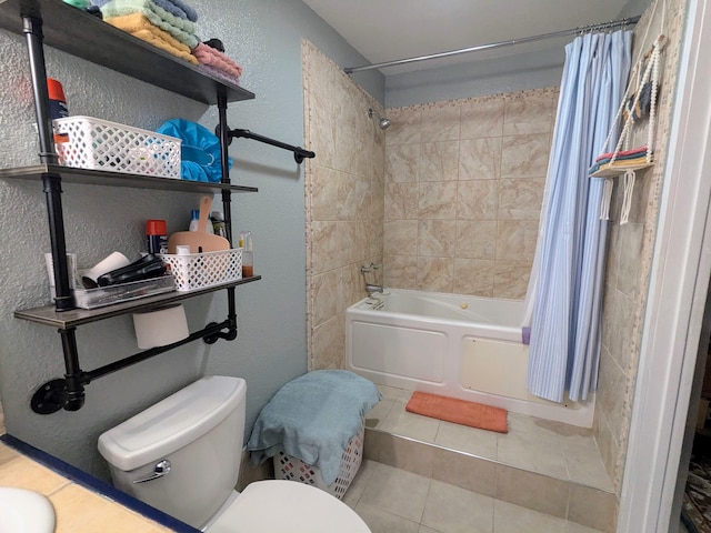 bathroom with tile patterned flooring, toilet, and shower / bath combo