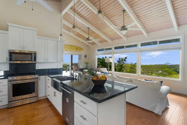 kitchen featuring sink, white cabinets, plenty of natural light, and appliances with stainless steel finishes