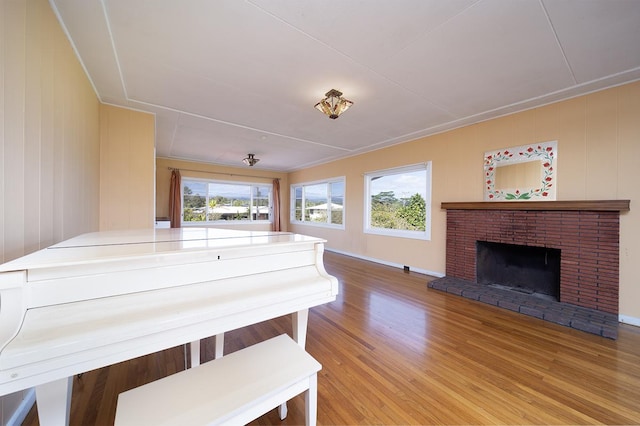 miscellaneous room featuring a fireplace and wood-type flooring