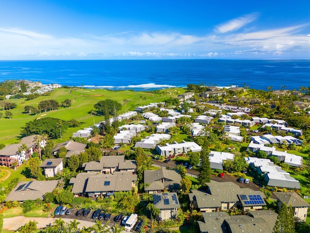 aerial view featuring a residential view and a water view