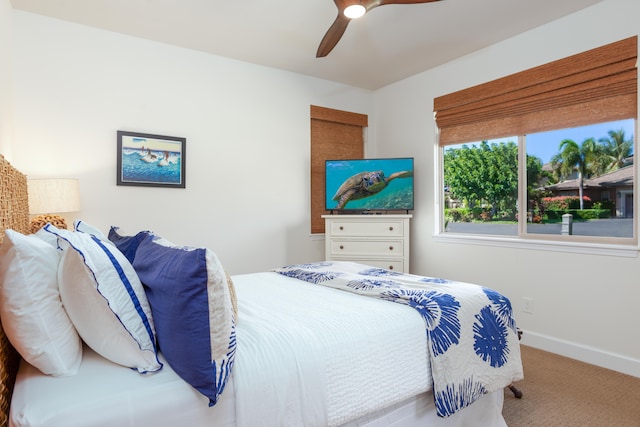 bedroom with carpet floors and ceiling fan