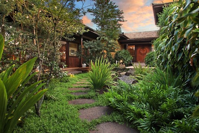 view of yard at dusk