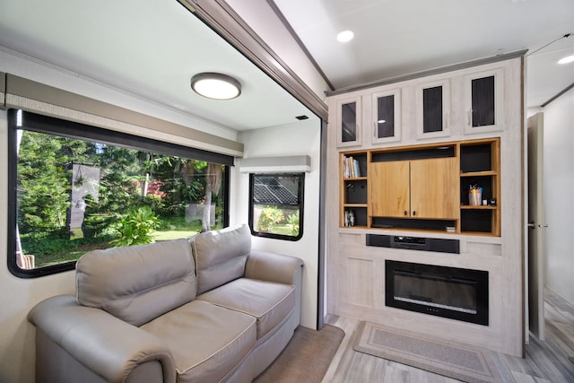 living room with a wealth of natural light and light wood-type flooring