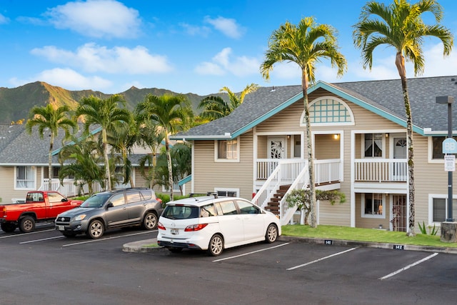 view of building exterior with a mountain view