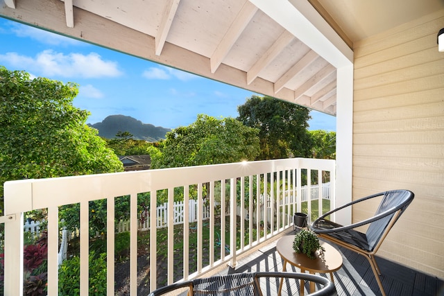 balcony featuring a mountain view