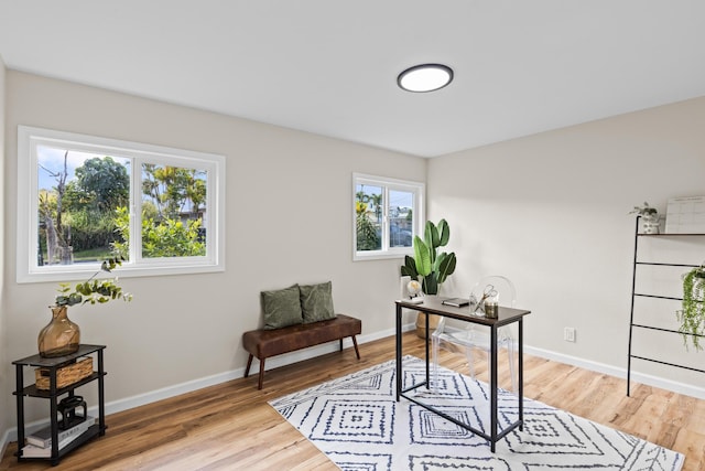 home office with wood-type flooring