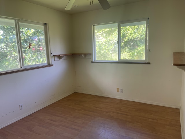 unfurnished room featuring hardwood / wood-style flooring and ceiling fan