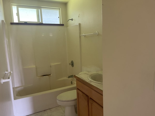 full bathroom with shower / bathing tub combination, vanity, tile patterned flooring, and toilet