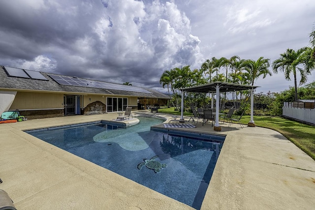 view of swimming pool featuring a pergola and a patio area