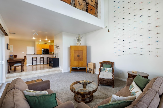 living room featuring carpet flooring