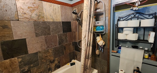 full bathroom with shower / bath combo with shower curtain