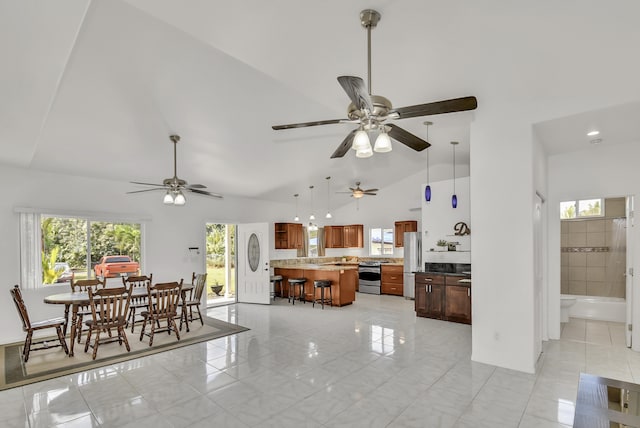 dining room featuring vaulted ceiling