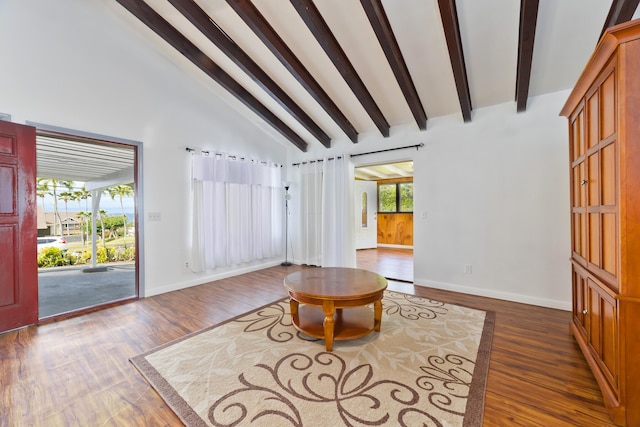 entrance foyer featuring dark hardwood / wood-style flooring, high vaulted ceiling, and a wealth of natural light