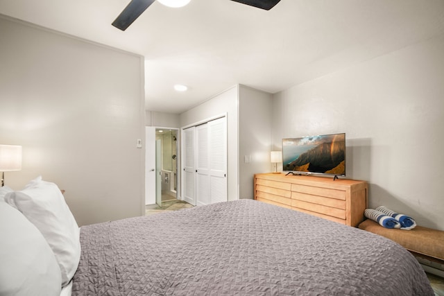 bedroom with a closet and ceiling fan