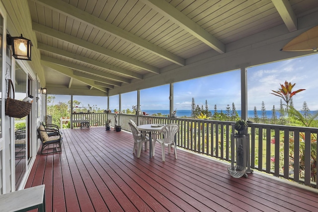 deck featuring a water view