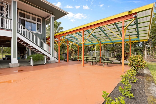 view of community with a patio