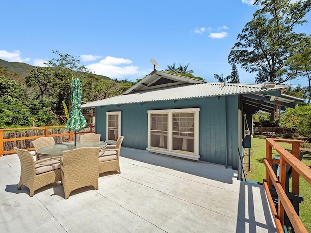 view of patio featuring a mountain view