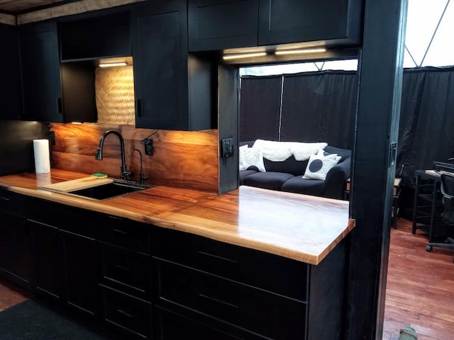 kitchen featuring dark wood-type flooring, sink, and tasteful backsplash