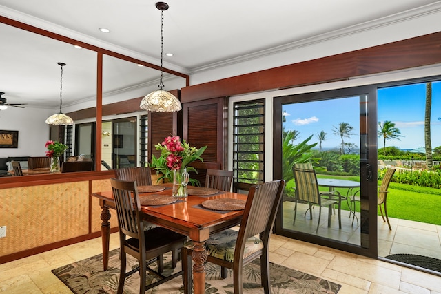 dining area with ornamental molding