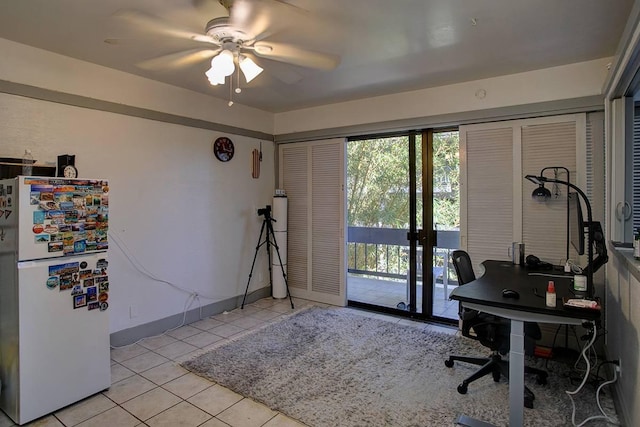 tiled office with ceiling fan