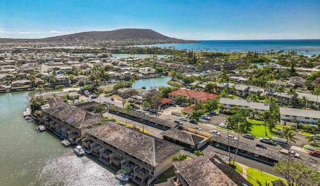 aerial view with a water and mountain view