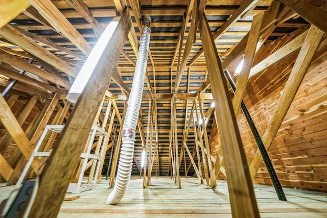 view of unfinished attic