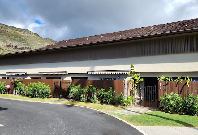 view of home's exterior featuring a mountain view