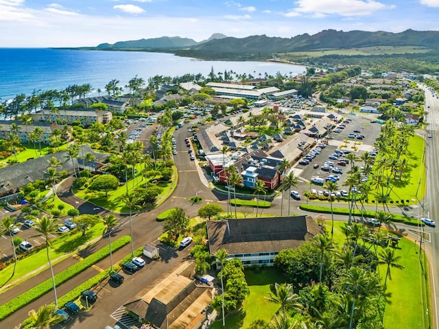 aerial view with a water and mountain view