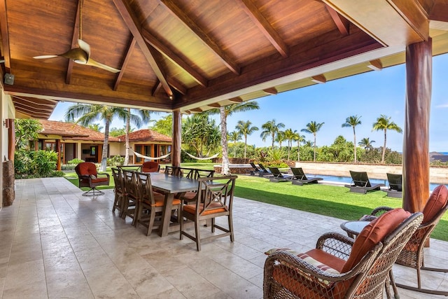 view of patio with a gazebo and ceiling fan