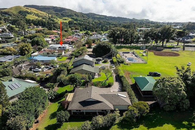 aerial view featuring a mountain view