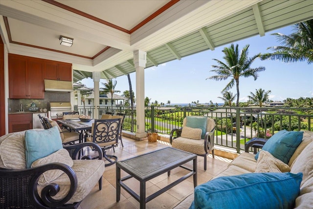 view of patio / terrace featuring sink, an outdoor hangout area, grilling area, and exterior kitchen