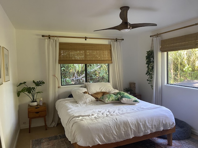 bedroom featuring ceiling fan