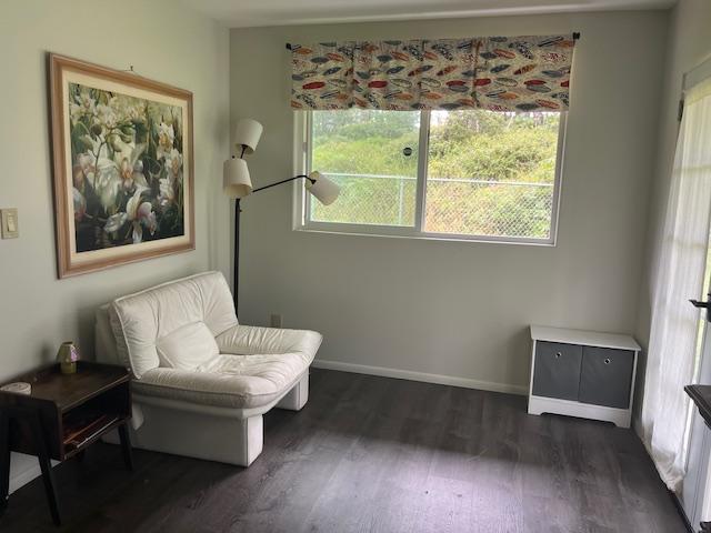 sitting room with dark hardwood / wood-style floors and a wealth of natural light