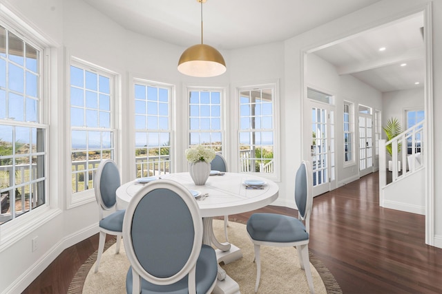 dining room with dark wood-type flooring