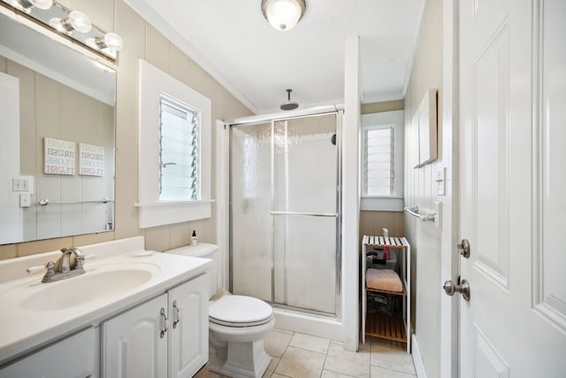 4463 Makaha Rd, Kapaa, HI 96746 - bathroom with an enclosed shower, vanity, a wealth of natural light, and ornamental molding