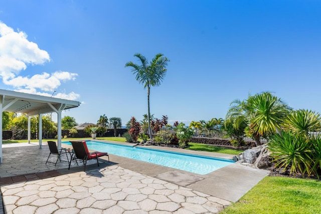 view of swimming pool with a patio