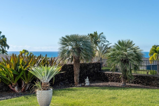 view of yard with a water view