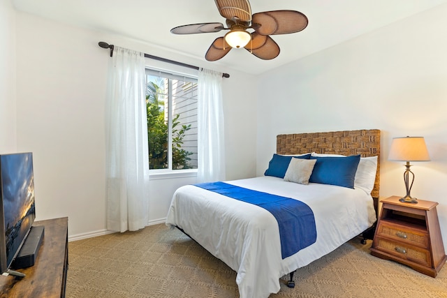 bedroom with carpet flooring and ceiling fan