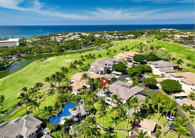 aerial view with a water view