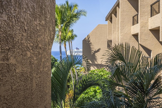 view of building exterior featuring a water view