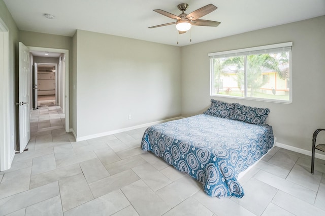 bedroom featuring ceiling fan and baseboards