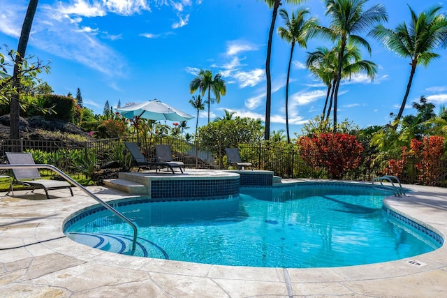 view of pool featuring a patio