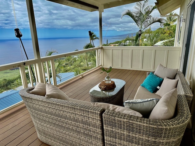 wooden terrace with a water view