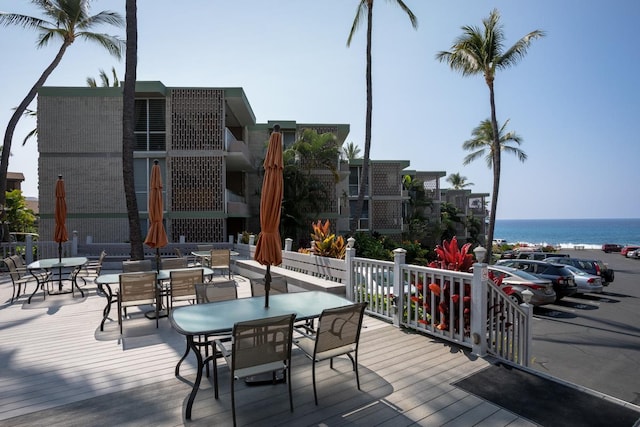 deck featuring a water view